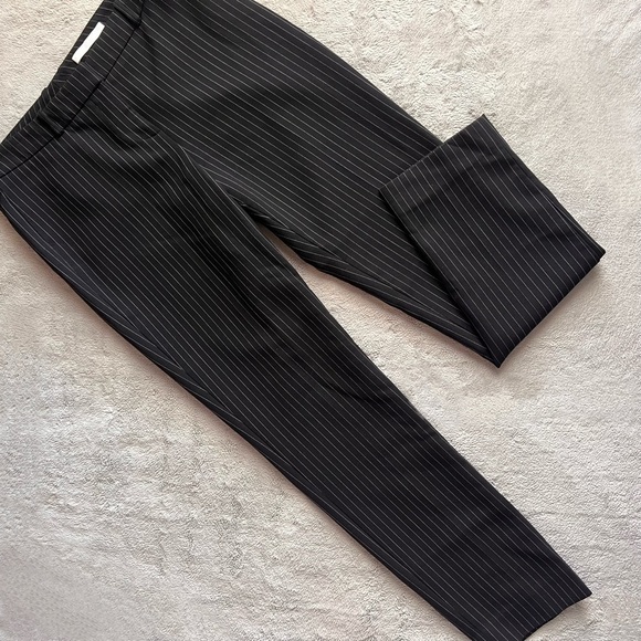 Hugo Boss Tilunana Pinstripe Stretch Cotton Slim Crop Trouser Pants Black White - Picture 1 of 16